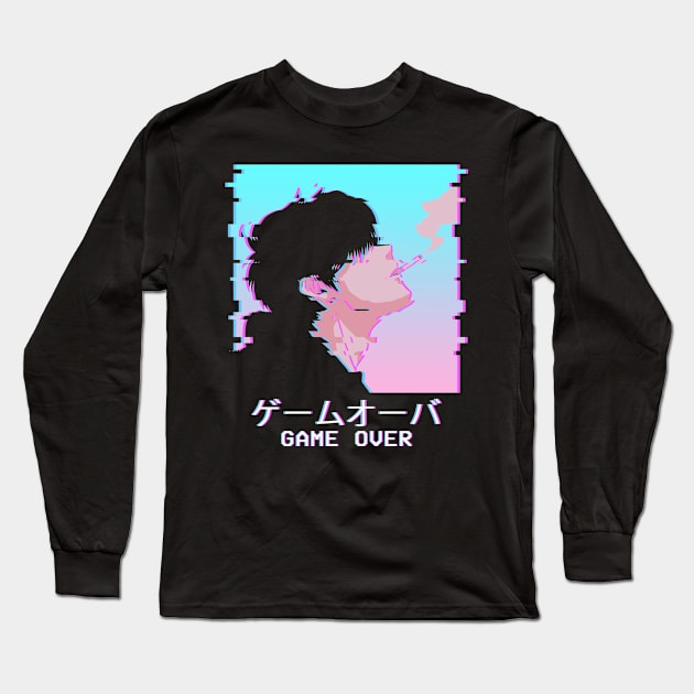 Emo Anime Boy Game Over Lofi Vaporwave Otaku Weeb Long Sleeve T-Shirt by Alex21